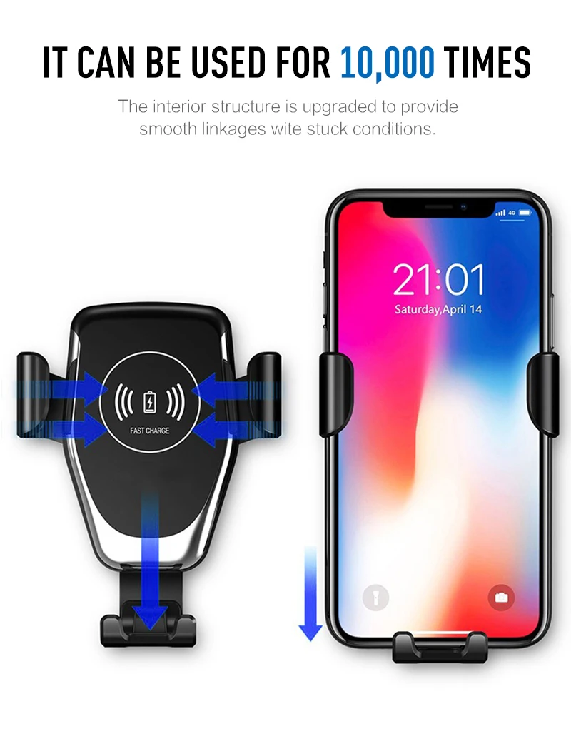 Qi Беспроводное Автомобильное зарядное устройство для iPhone 11 Pro XS Max XR X 8 7 гравитационный держатель телефона 10 Вт быстрое автомобильное беспроводное зарядное устройство для samsung S10 S9