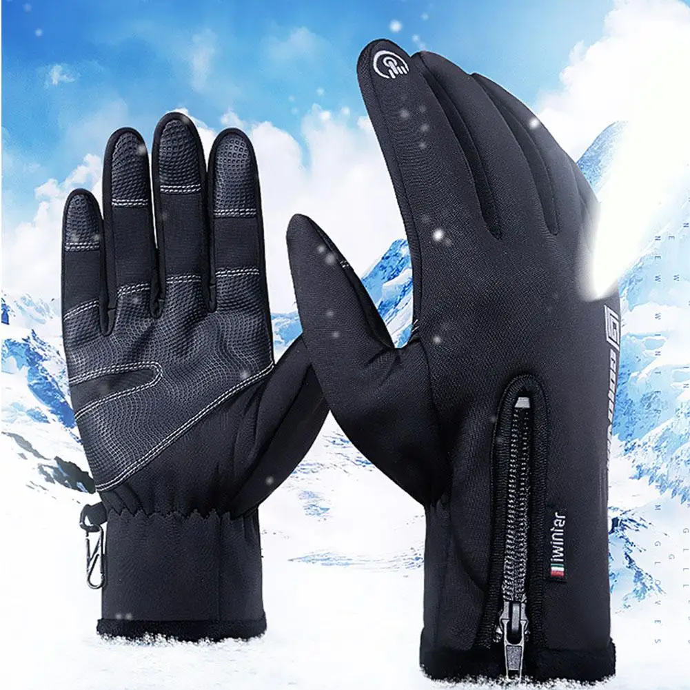 Уличные водонепроницаемые перчатки, зимние перчатки с сенсорным экраном для мужчин и женщин, ветрозащитные перчатки для верховой езды на молнии, теплые спортивные перчатки для альпинизма