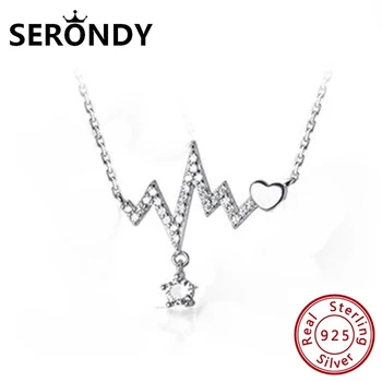 

SERONDY 925 Sterling Silver Heartbeat Electrogram Pendants Choker Female Necklace For Women's Accessories Jewelry 2020 XL10729