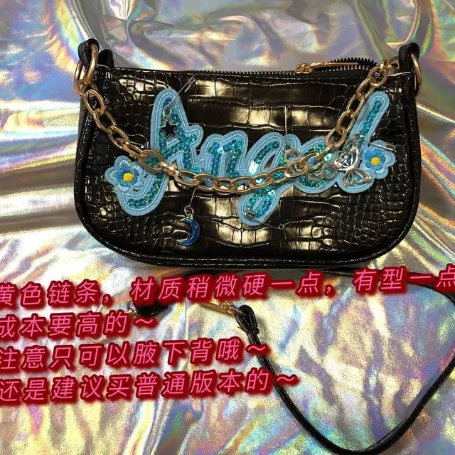 Y2K Shoulder Bag Harajuku Womens Girl Handbags Bags 90s E-girl Metal Punk Messenger Bag Female Letter Sequins Chain Underarm Bag Angeal B