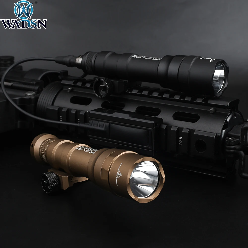 Hiking Role Playing DE War Games WADSN Airsoft Tactical Torch M600DF Type Dual Fuel 1400 Lumens LED Scout Light with Button Switch and Pressure Switch Picatinny Rail Mount for Camping