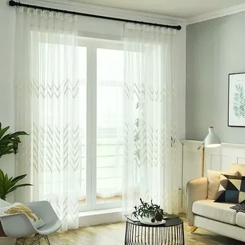 

Nordic Wind Bend Grid Bottom Embroidered Window Screen Wholesale Custom Curtains for Living Room Bedroom Products