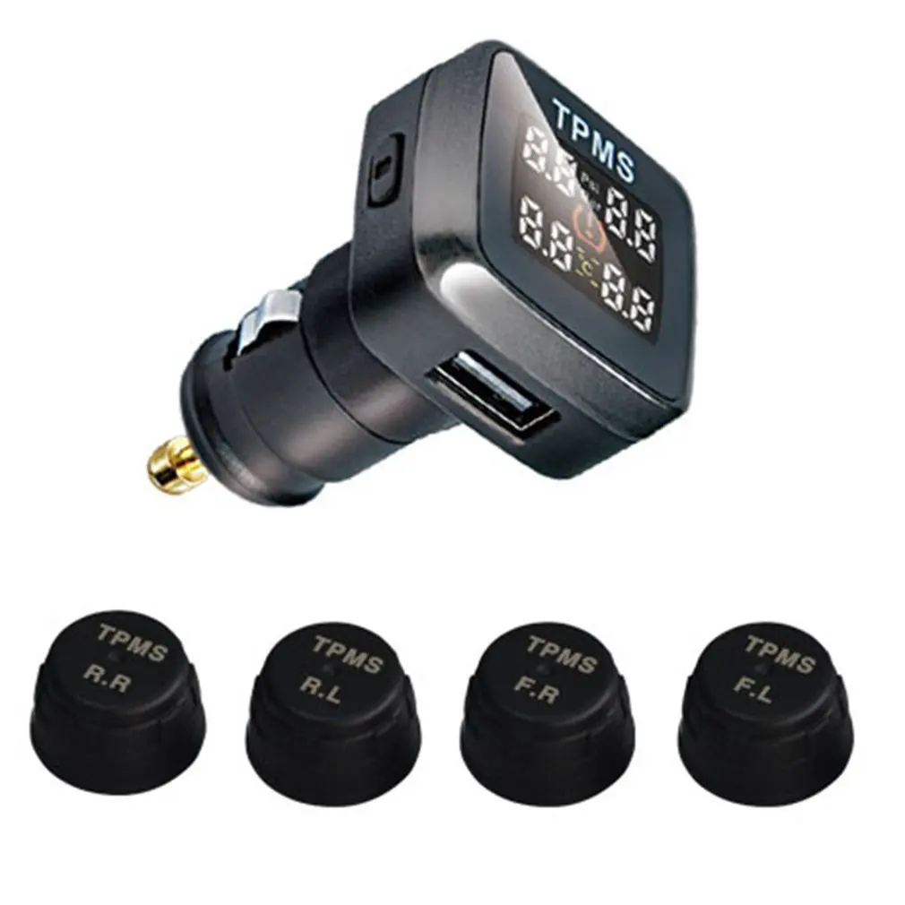 Universal Car TPMS Real Time Tire Pressure Monitoring System Cigarette Lighter LCD Digital Display Auto Security Alarm System
