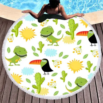 

Cartoon large round beach towel adult fringed summer bath towel printed microfiber 150cm yoga mat