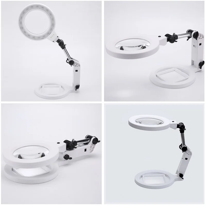 Folding LED Desktop Magnifier Reading Magnifier Illuminated Magnifying Glass External Power Scales Base Sculpture Collection