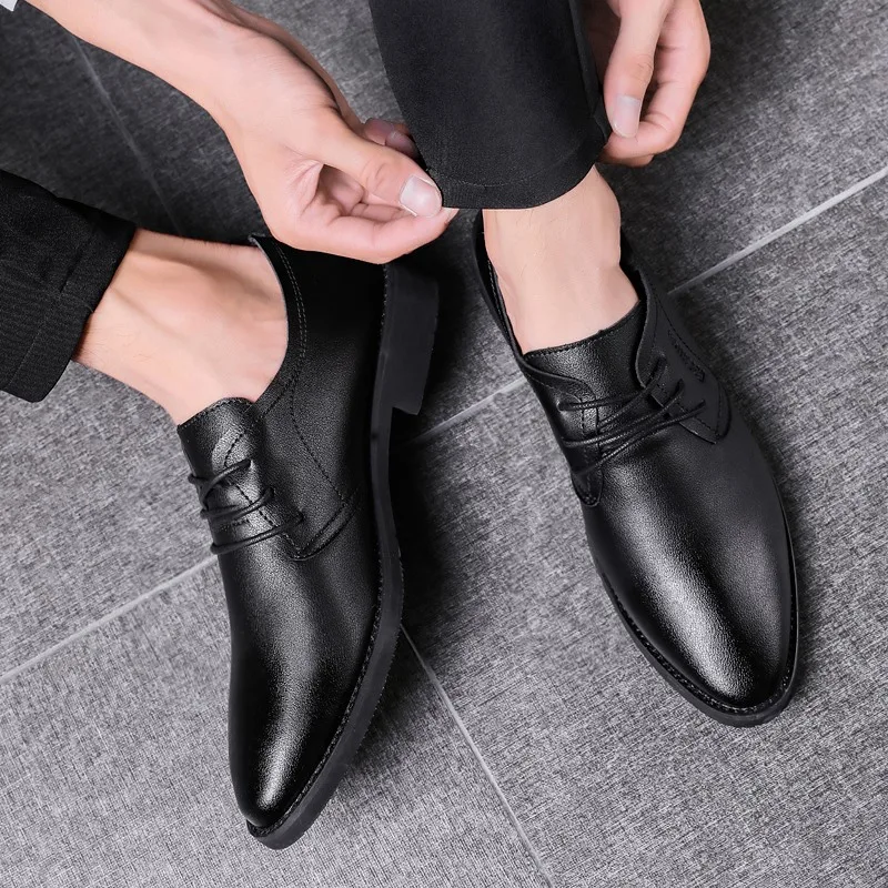 

2019 high quality leather Sneakers Men's Casual shoes Business pointed leather shoes Genuine Leather Peas Fashion Flats %288