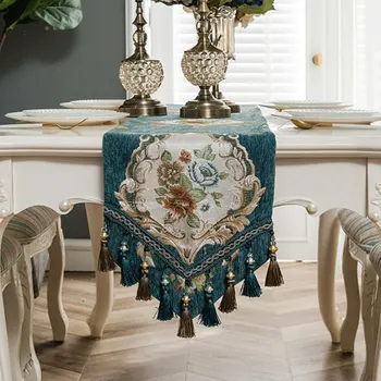 

1pc Yarn-dyed European Jacquard Table Runner Classic Retro Court Style Tassels Pendant Table Runner Sideboard Cabinet Cover