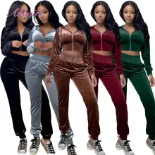

Fitness Two Piece Sets Women Solid Long Sleeve Zip Corset Jacket Hoodies Sweatpants Joggers Velvet Tracksuit Outfit Matching Set