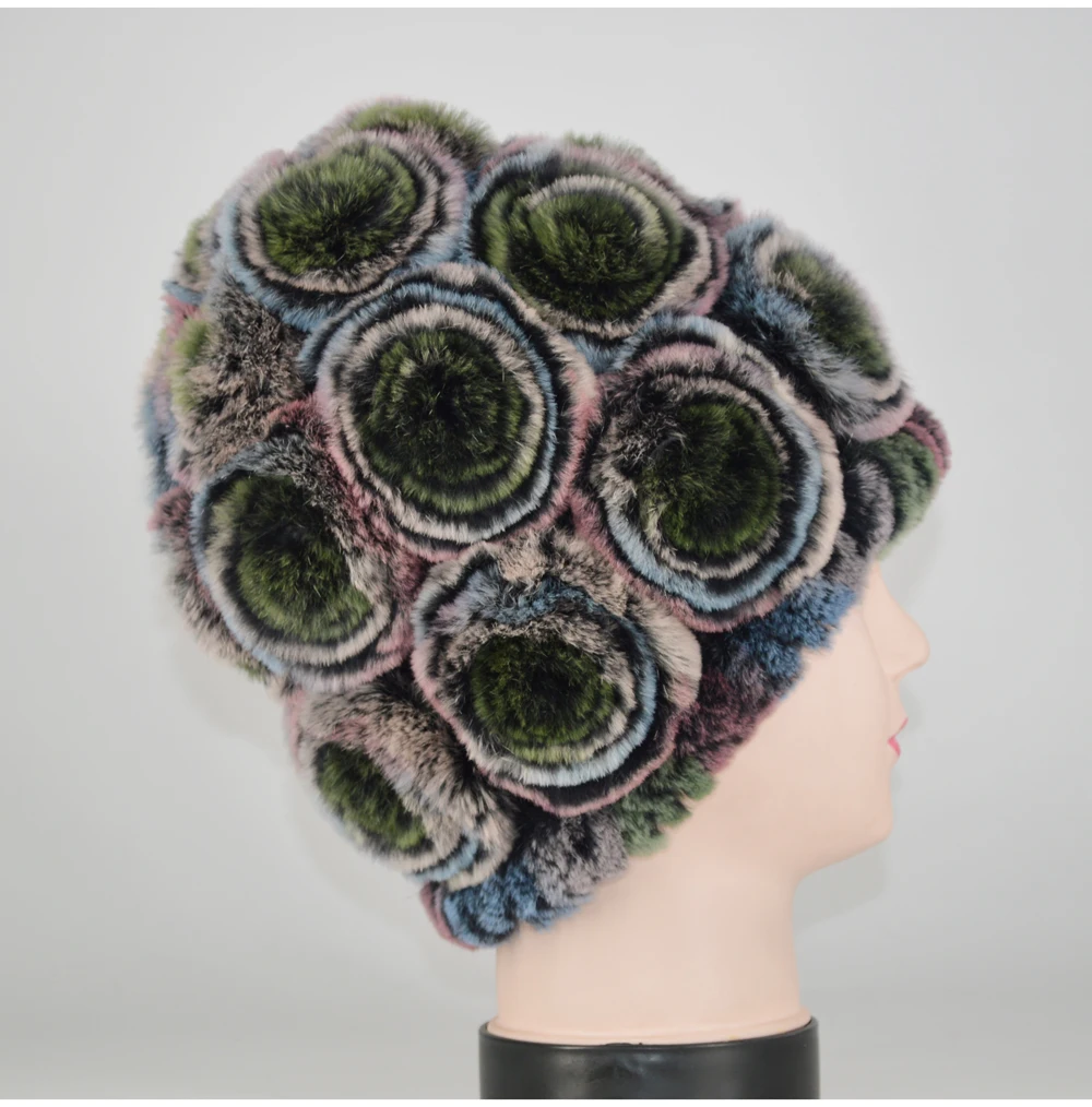 New Women Rex Rabbit Fur Knitted Hats Lady Winter Hats for Girls Skull Cap Real Fur Knitting Rabbit Skullies Beanies Female Hat
