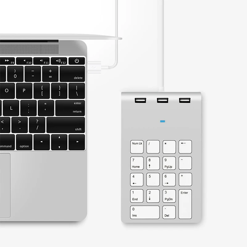 AJIUYU USB Numeric Keypad 18 Keys with three USB Hub For iMac MacBook Air Pro Lenovo PC computer number accountant mini keyboard