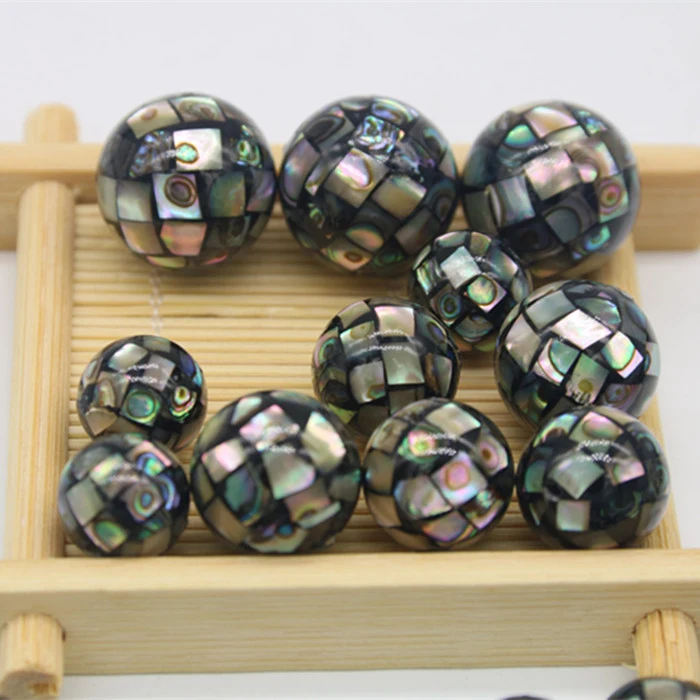 1 Strand 10-14mm Natural Abalone Paua Shell PandaHall Ball Mosaic Loose Round Beads  Jewelry Making