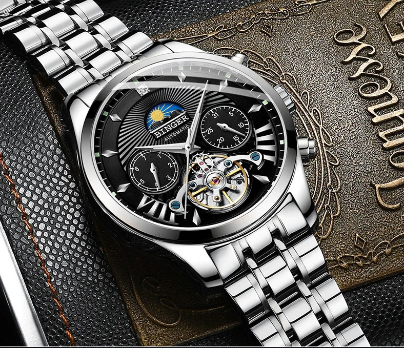 Швейцария BINGER для мужчин's автоматические часы мужчин роль мужчин s часы лучший бренд класса люкс механические скелет relogio tourbillon