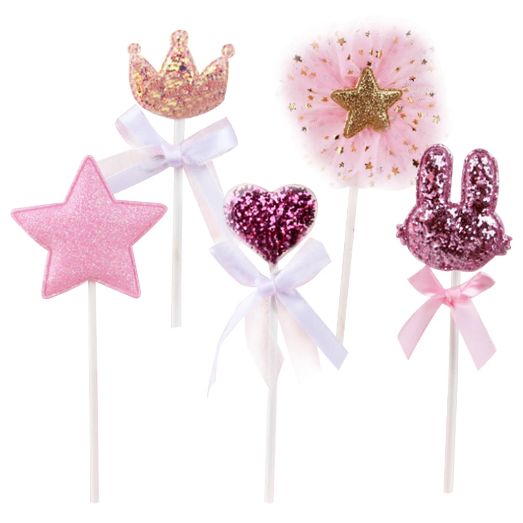 1 Set Of Pink Love Dessert Table Crown Bunny Decor Cake Topper Party Decor Pink Sweet Dessert Topper Cake Flag Decor 