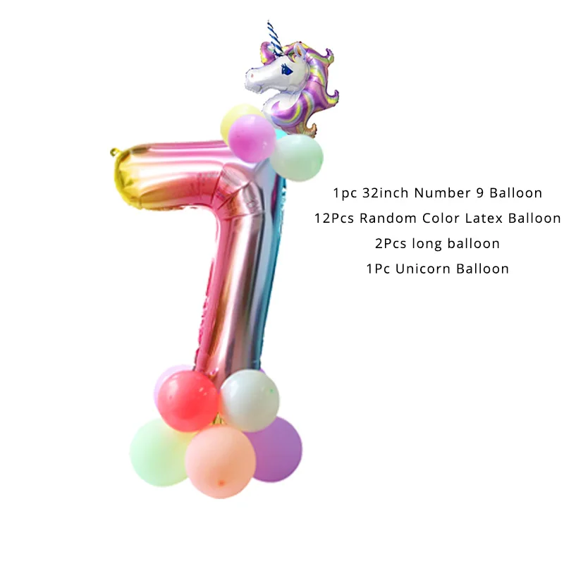 number ballon set-7 WEIGAO/украшение в виде единорога, украшения для дня рождения, Детские вечерние украшения в виде единорога, принадлежности для вечеринки в честь Дня Рождения, для девочек - Цвет: number ballon set-7