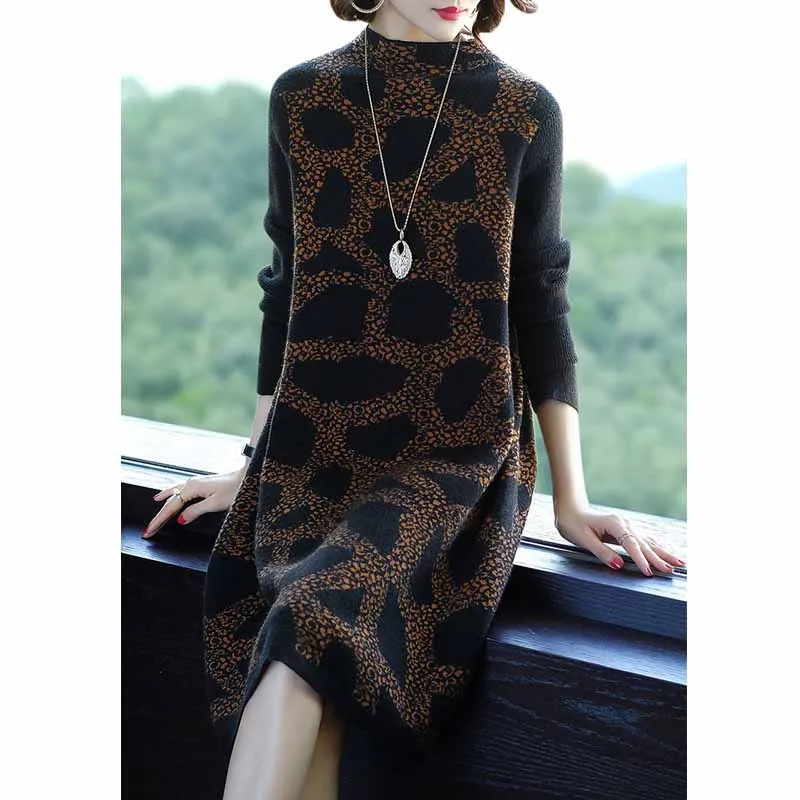 

2018 Autumn And Winter New Style Women's Fashion Jacquard Jersey Dress Mid-length over-the-Knee Thick Sweater Skirt