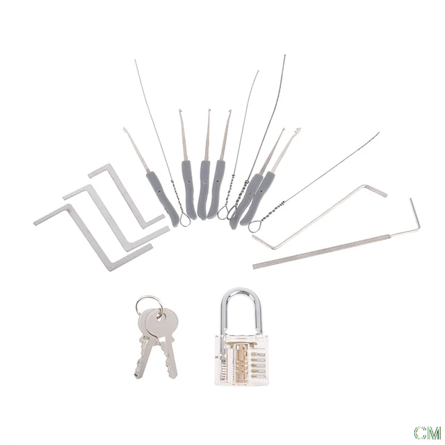 1 Set Locksmith Tools Practice Transparent Lock Kit With Broken Key Extractor Wrench Tool Removing Hooks Hardware 2