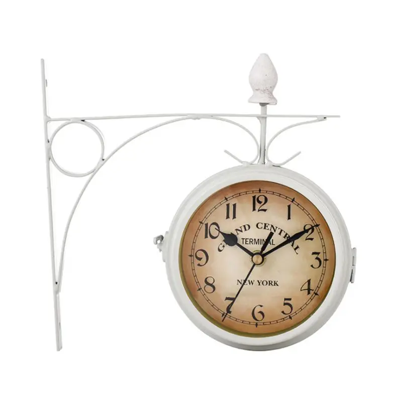 Классические настенные часы в европейском стиле, двусторонний винтажный Ретро Декор для дома и офиса - Цвет: Белый