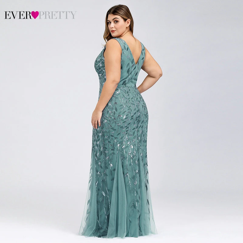 Elegant Plus Size Prom Dresses Long Ever Pretty Robe De Soiree Mermaid V Neck Sequined Wedding Party Gowns Vestidos De Fiesta