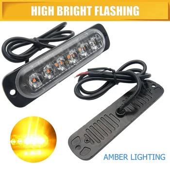 

Auto Lighting Amber Auto Flashing 6LED Lights Orange Grill Breakdown 12/24 V Car Strobe Light