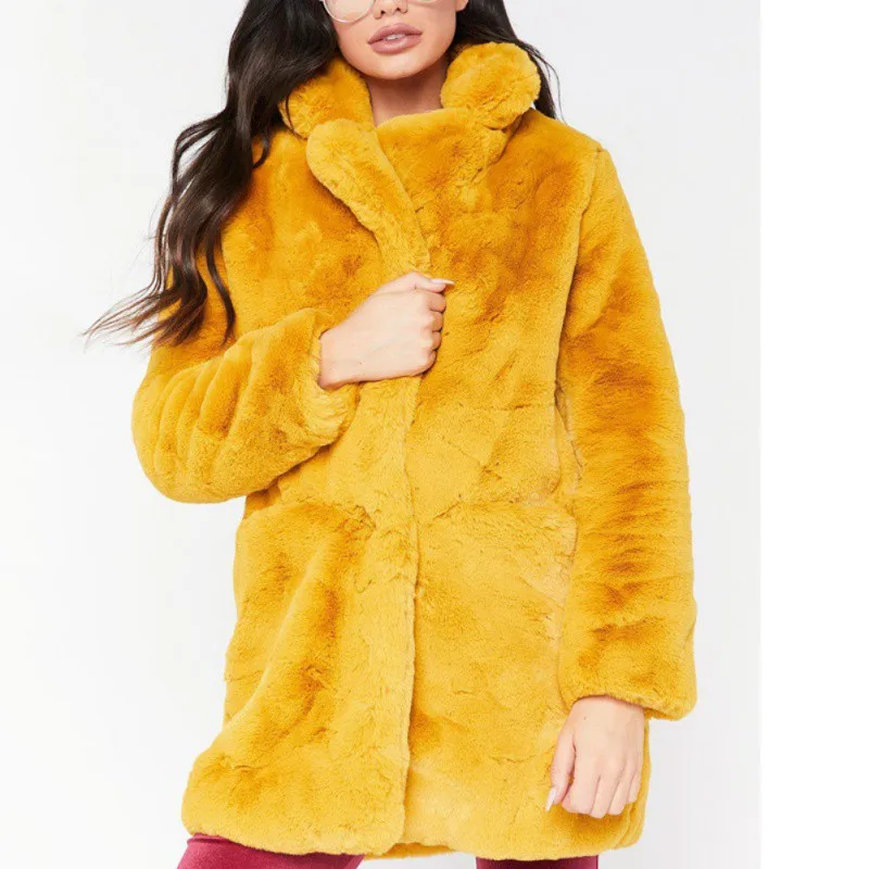 Женское пальто из искусственного меха с длинным рукавом, толстые теплые куртки размера плюс, зимнее пальто черного, желтого, розового, красного цвета, меховые пальто осень T6