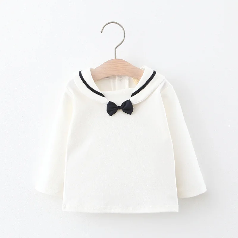 Girls Lace Fashion Sweatshirts Spring Winter Long Sleeve Cotton Outfits Baby Kid Child Sailor Collar Solid Pink Princess Clothes