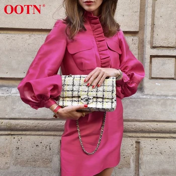 Элегантное женское платье OOTN, платье-мини с рукавами-фонариками, женское офисное платье с высокой талией и карманами, розовое платье 2020