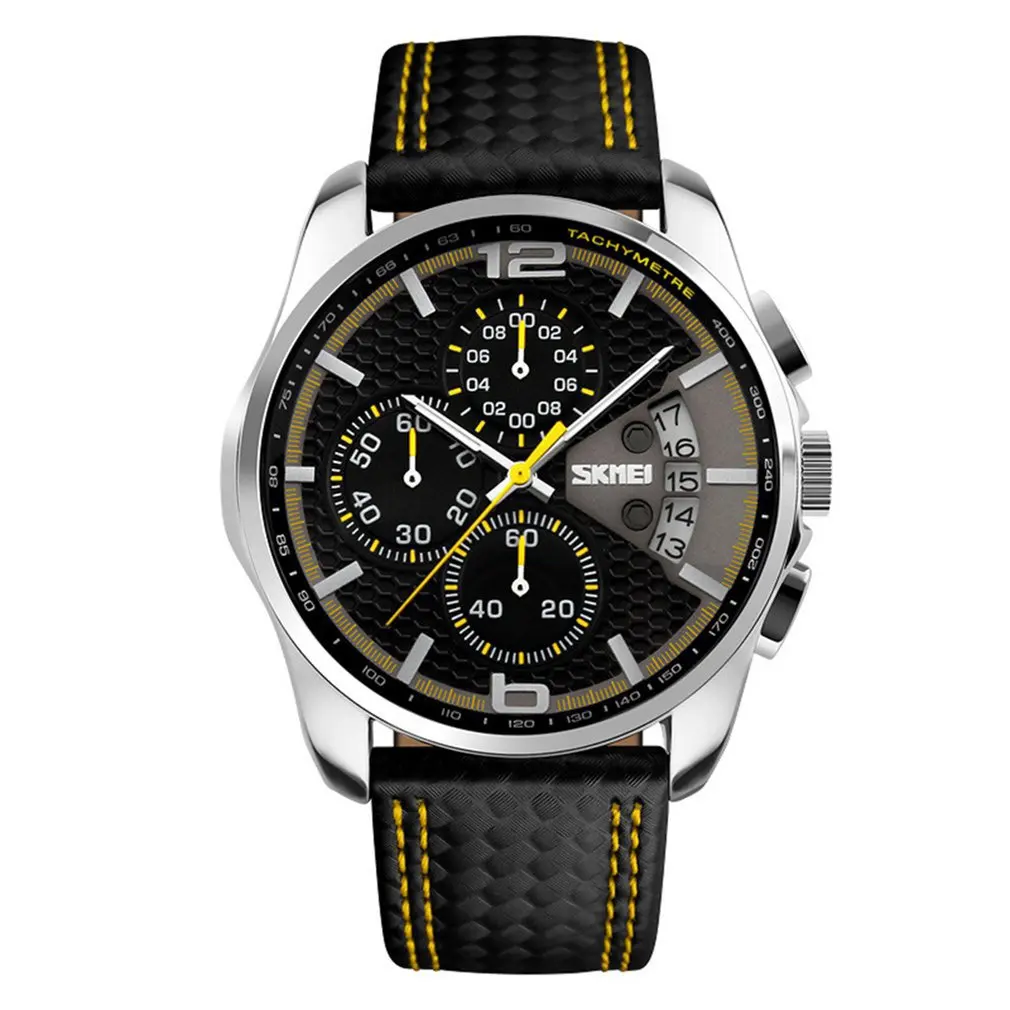 

Fashion Men Watch Leather Strap Round Dial 30m Waterproof Quartz Watch Casual Business Wristwatch Sports Watch
