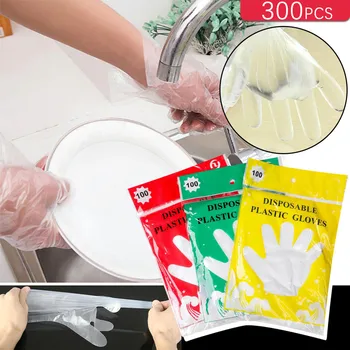 

300 Pcs Box Disposable plastic clear Glove Multifunction Transparent Thin Waterproof For Housework Clean Kitchen Gloves#Y3