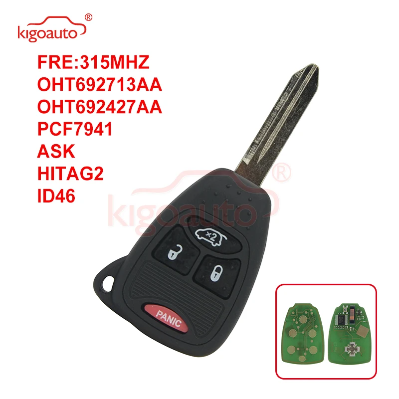 

Kigoauto OHT692427AA Remote key 3 button with panic 315Mhz for Chrysler PT Cruiser 2006 2007 2008 2009 2010