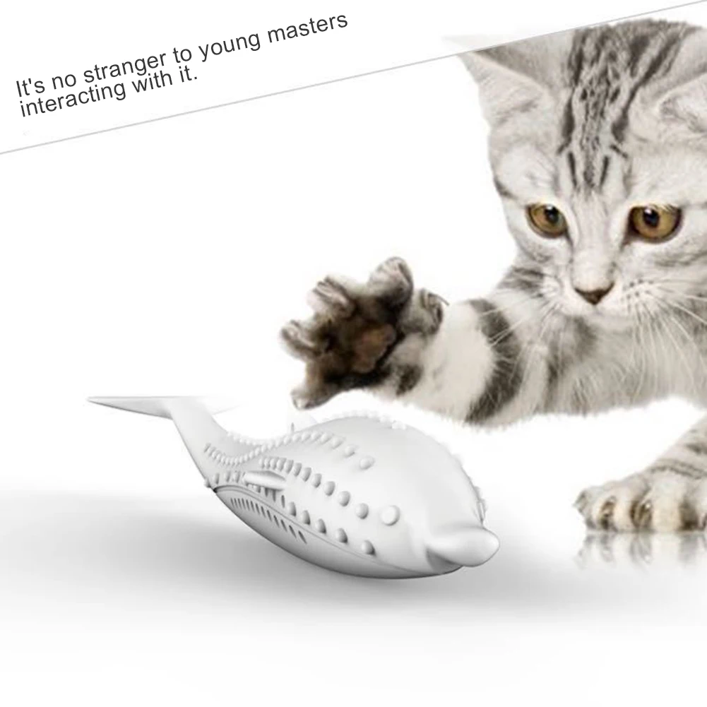 

Silicone Fish Shape Cat Toothbrush Teething Toy with Catnip Pet Toys P666