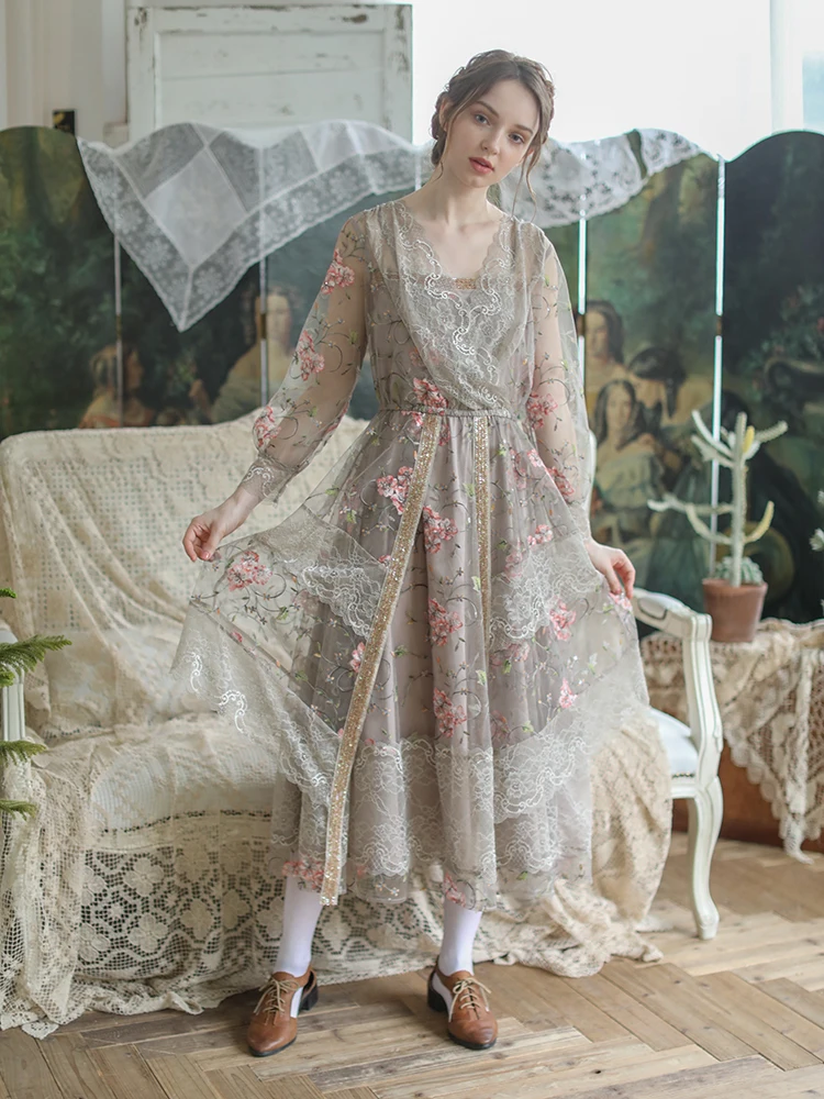 Spring Summer Autumn Dress Women Vintage Elegant