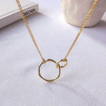 

Karman 18K gold Authentic 925 Sterling silver two-Rows two circle Necklace pendant fine jewelry TLX635