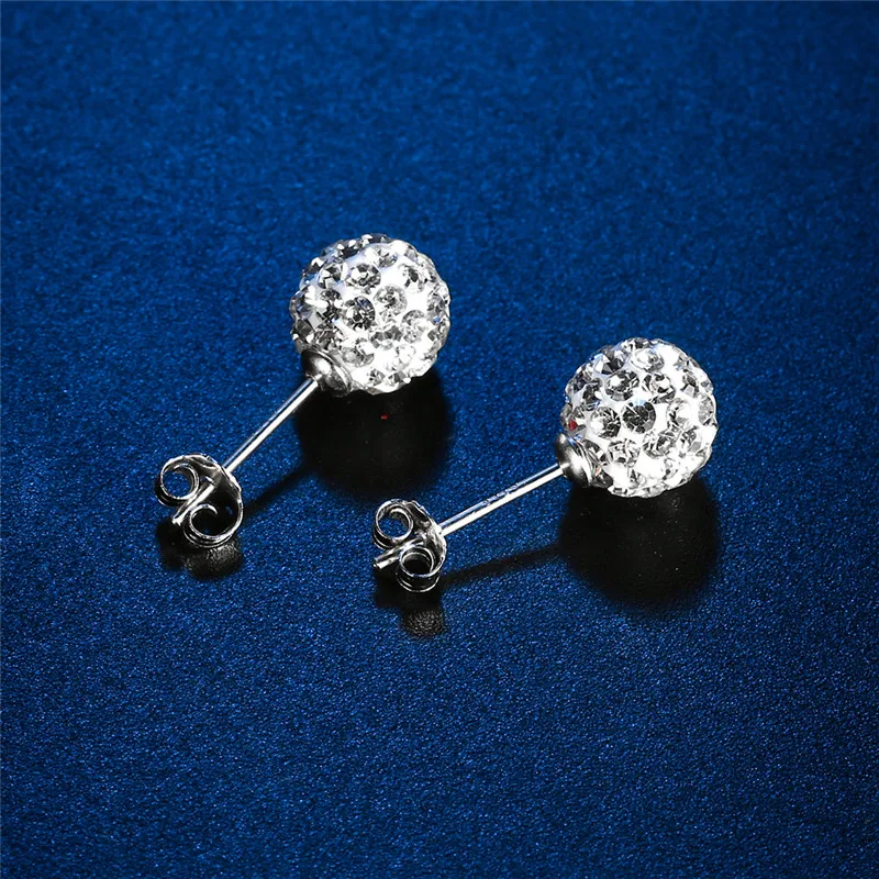 GAGAFEEL 8MM 925 Sterling Silver Ball Earrings Ear Studs Full CZ Zircon Earrings for Women OL Style Jewelry Accessories