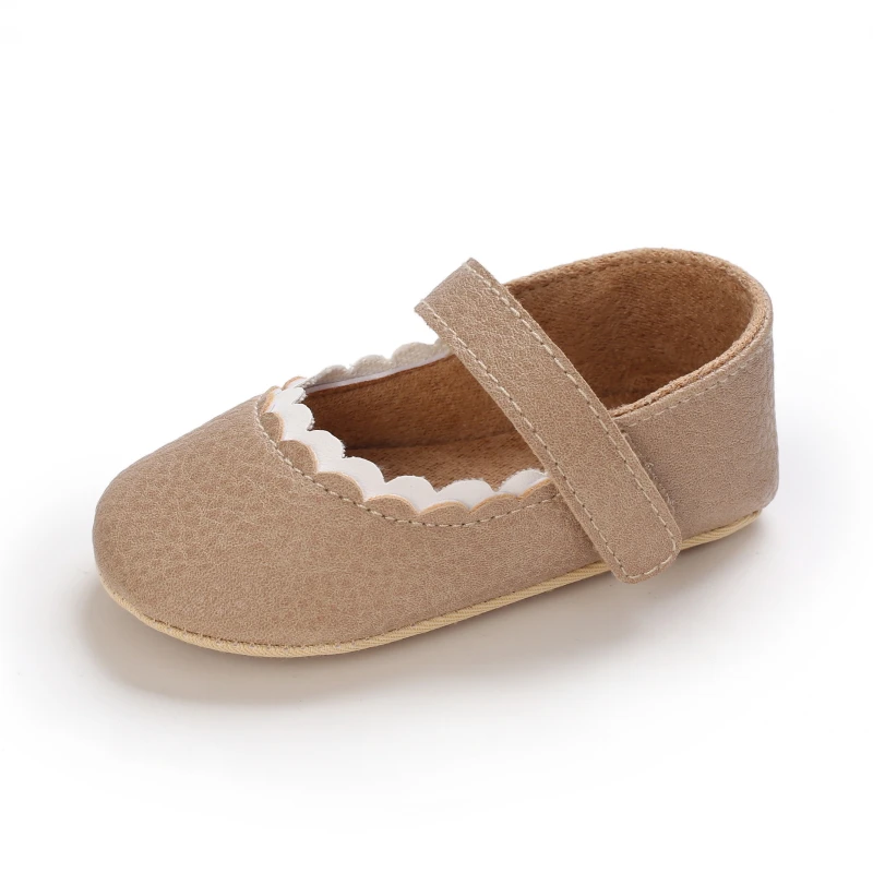 Infant Newborn Baby Girls Princess Non-Slip Floral Border Shoes Toddler Baby Soft PU Leather Prewalker Shoes Solid First Walkers