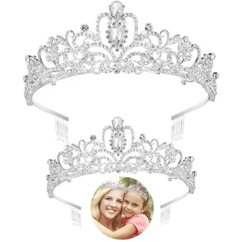

Frcolor 2pcs Crown Rhinestone Tiara Birthday Headband Headwear with Comb Pin for Wedding Bridesmaid Flower Girls
