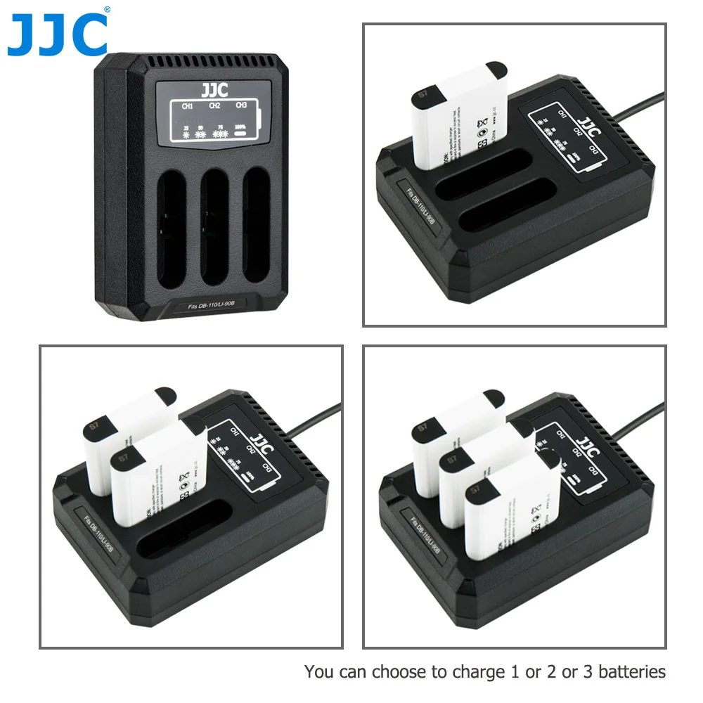 JJC DB-110 Battery Charger USB Multi Slots For Ricoh GRIII GR3 WG-6 Olympus Tough TG-7 TG-6 TG-5 TG-4 TG-3 TG-2 TG-1, Replaces Ricoh BJ-11 Olympus UC-90 Charger, With 40cm Extension Cable