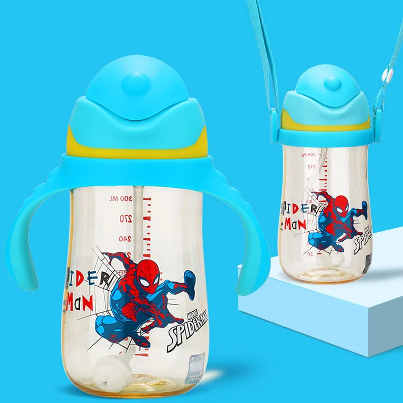 Spiderman Дисней 400 мл Marvel Капитан Америка Человек-паук чашка-непроливайка с героями мультфильмов детская чашка анти-осень новорожденный плечевой ремень чашки для напитков - Цвет: Spiderman