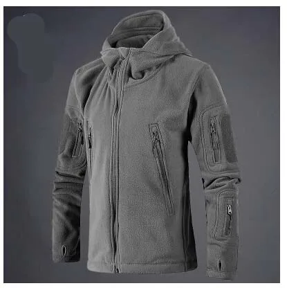 Новая военная тактическая уличная мягкая оболочка флисовая куртка мужская армейская Polartec Спортивная термальная охотничья спортивная куртка с капюшоном - Цвет: Gray