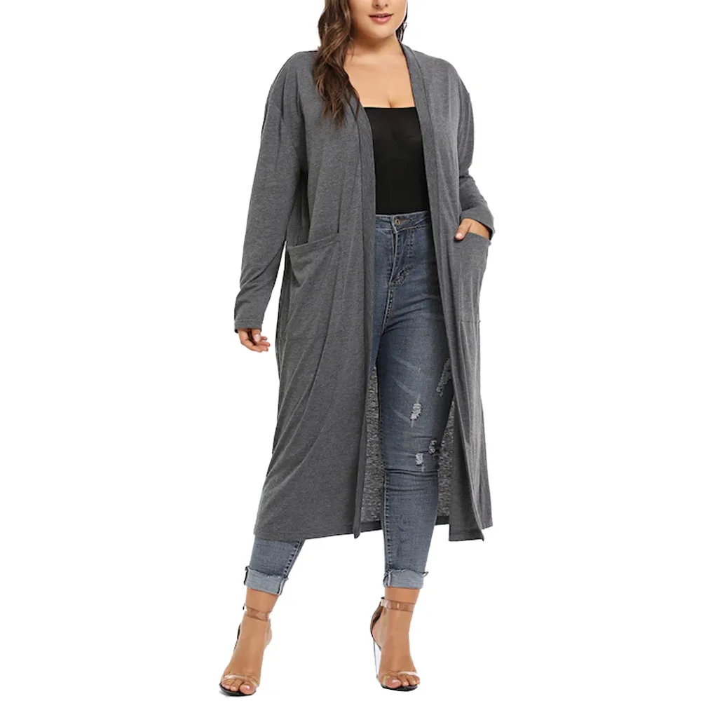 

JAYCOSIN Women Plus Size Long Sleeve Waterfall Asymmetric Drape Open Front Long Cardigan jackets woman winter coat aug 26