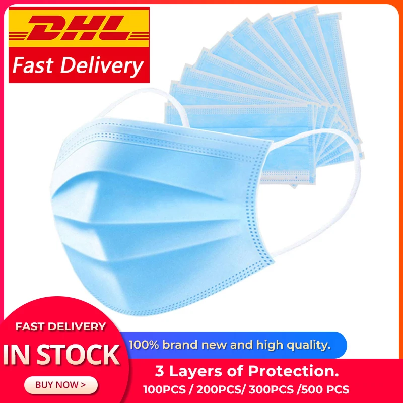 

Disposable Protective Mask 3-Ply Nonwoven Dust proof Facial Cover Breathable Safety Mask DHL Delivery Support Drop-Ship