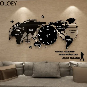 

Large World Map Wall Clock 3D Black Clock Mechanism Living Room Wall Clocks Luxury Modern Nordic Reloj De Pared Wall Clocks Hot