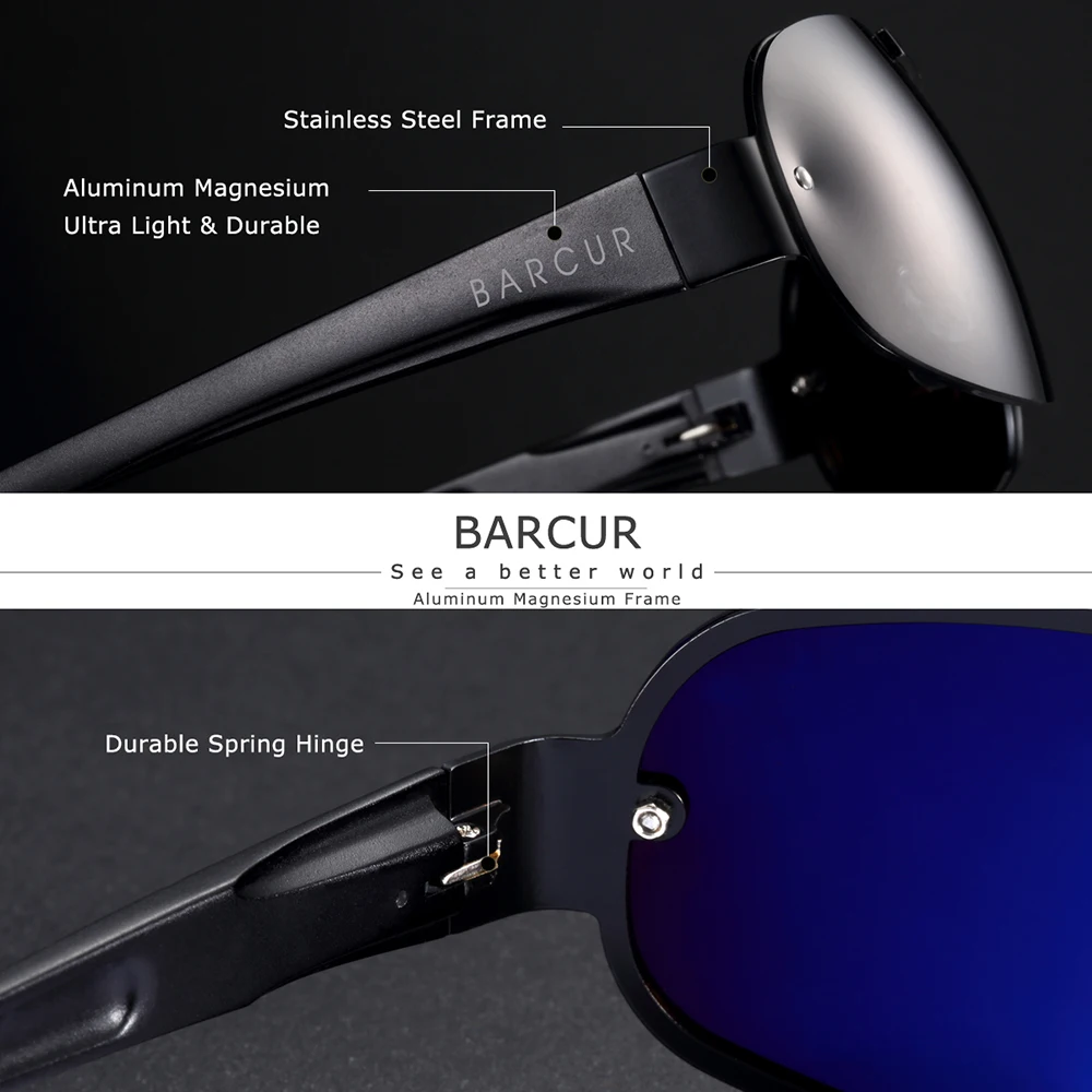 BARCUR алюминиево-магниевые солнцезащитные очки мужские поляризованные солнцезащитные очки для мужчин пилот спортивные очки UV400