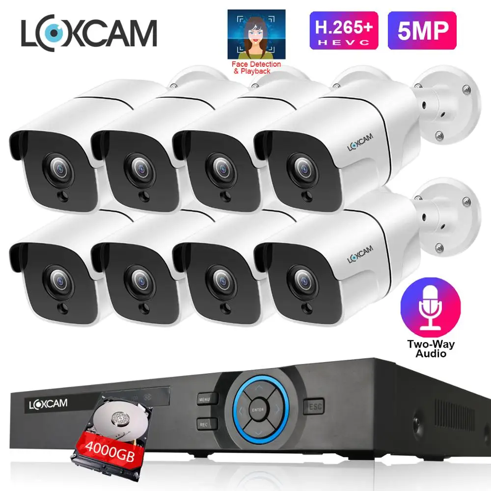 LOXCAM H.265 + 8-канальная система видеонаблюдения 5 Мп POE NVR комплект двустороннего