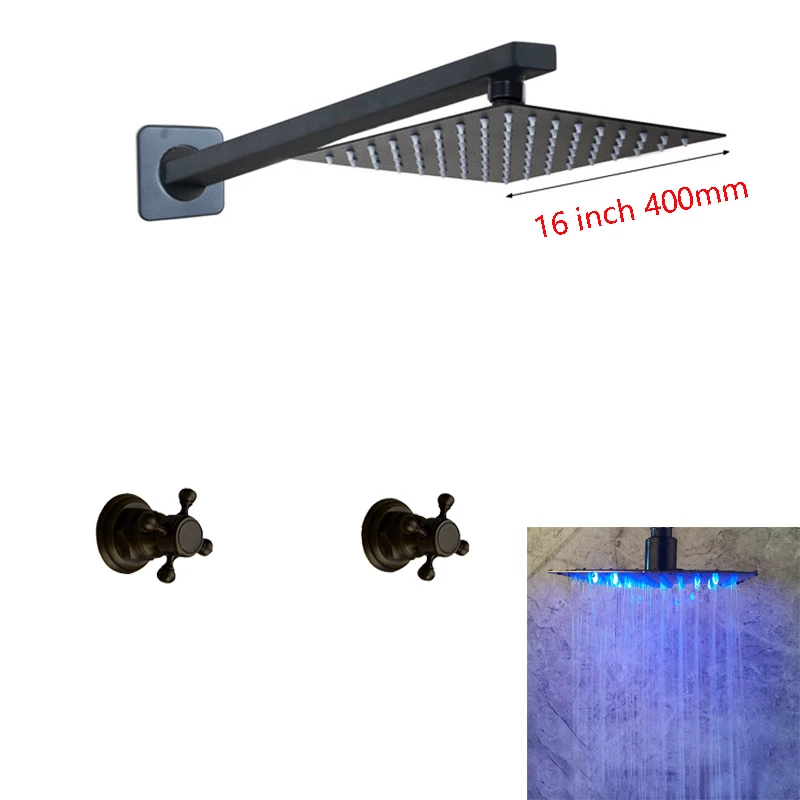 LED Black Shower 16 KEMAIDI дождевая ультра-тонкая насадка для душа матовый черный настенный смеситель для ванной комнаты набор для душа и душевой набор - Цвет: LED Black Shower 16