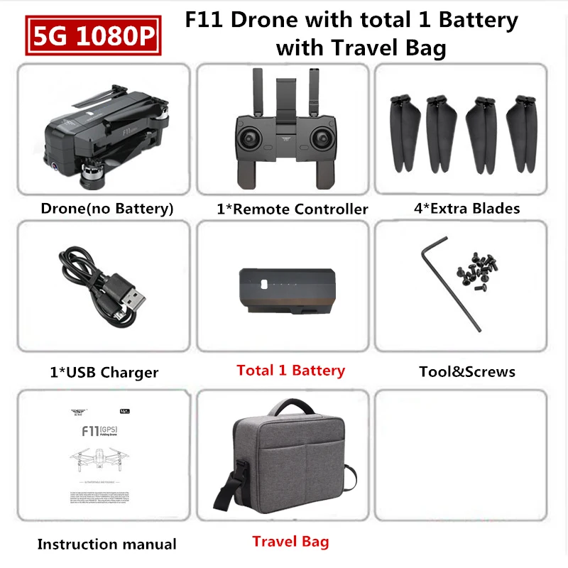 SJRC F11 PRO RC gps бесщеточный Дрон 2K Квадрокоптер с wifi камерой 28 мин Время полета Квадрокоптер Дрон VS B4W SG906 SG901 - Цвет: 1080P 1B Travel Bag