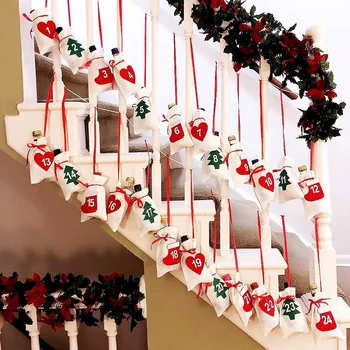 

Christmas Advent Calendar 24/31 Days Hanging Garland Candy Gift DIY Calendar Bags for Holiday Christmas Decorations DTT