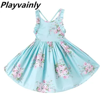 

Girls Easter Dress Beach Style Floral Party Backless Dresses For Girls Vintage Toddler Girl Clothing 1-10T H1701