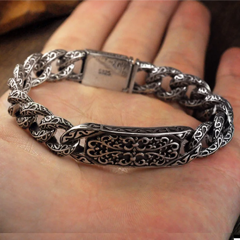 Bracelet Bracelet En Argent Sterling 925 Pour Pièce De Monnaie Ronde Pour  Femmes, Hommes, Chaîne Épaisse, Bracelet En Argent Thaïlandais, Cadeaux