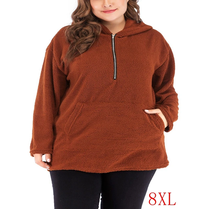 

Autumn women's plus size hooded sweatshirt 4XL-8XL plus size women's solid color zipper long sleeve casual hooded sweatshirt