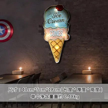 American-Style Modern Ice Cream LED Light Creative Wall Decoration Pendant Coffee Shop Bar Shop Wall Decorations